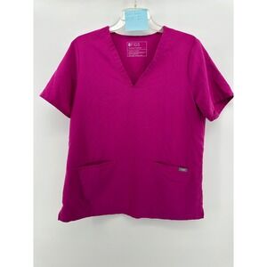 FIGS Technical Collection Magenta V-Neck Scrub Top Womens Large Short Sleeve